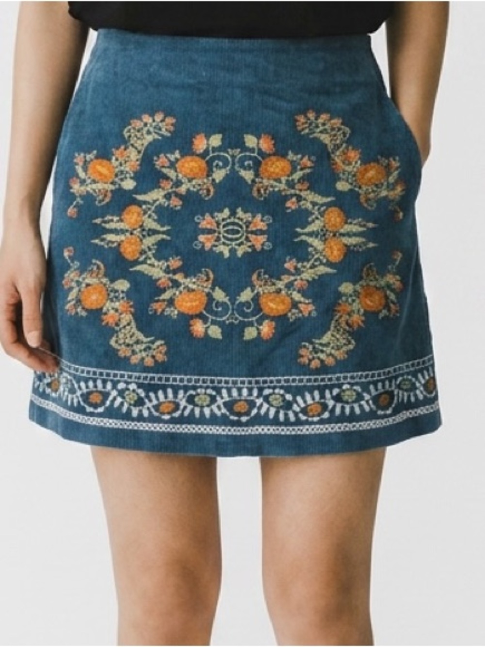 Simplee Apparel Blue Embroidered Floral Mini Skirt
